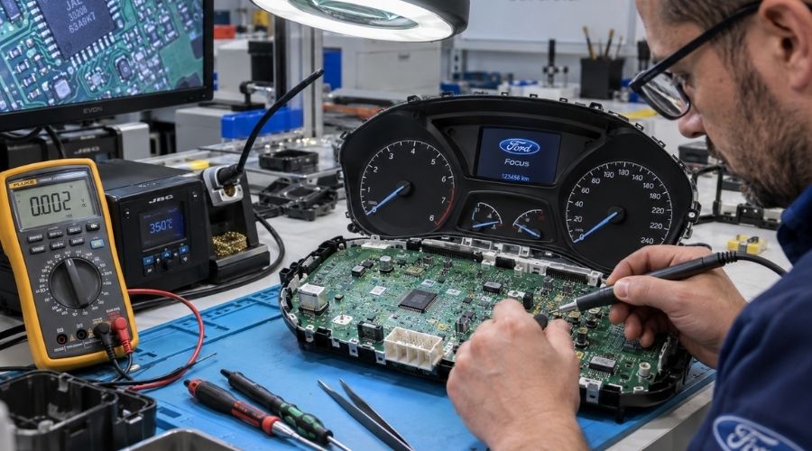 Inicio 13 Cuadro de instrumentos de coche en proceso de reparación electrónica